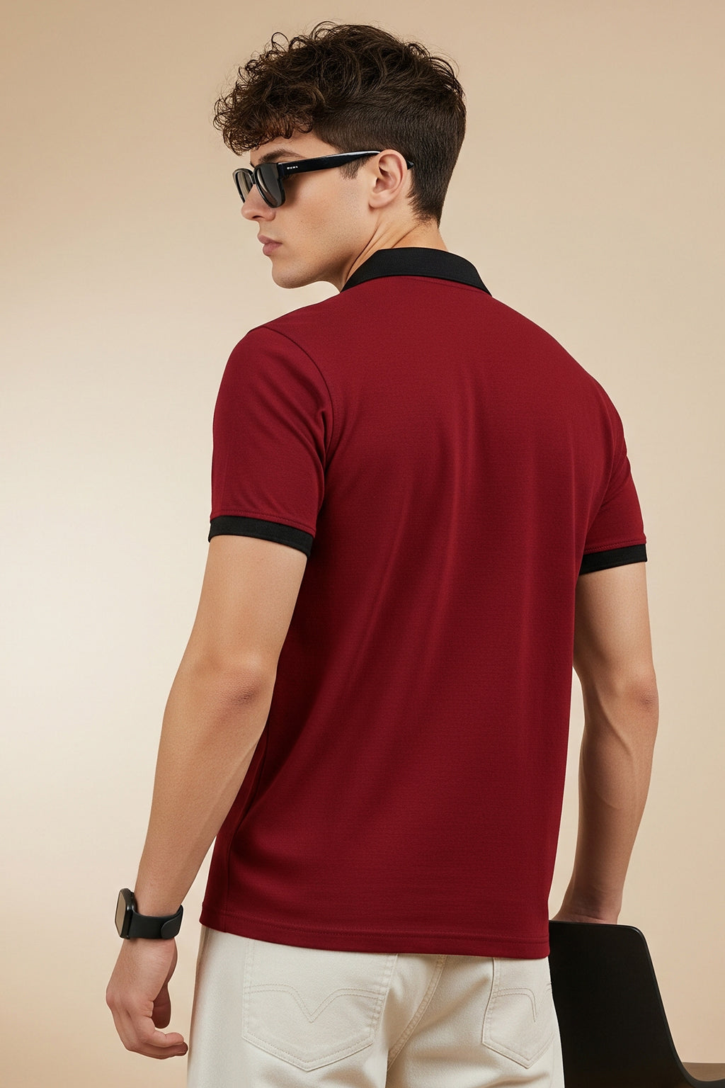 Maroon Black Cotton Regular Fit Polo T-shirt
