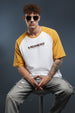 White-Yellow Raglan Oversized Typography Printed T-shirt