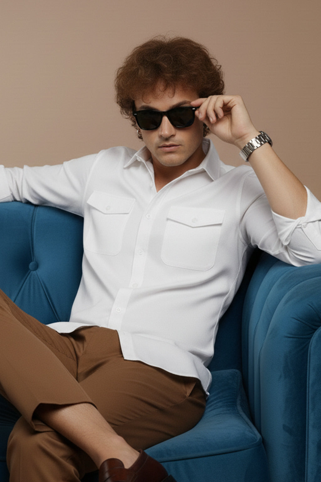 White Plain Relaxed Fit Full Sleeve Dual Pocket Utility Exclusive Shirt