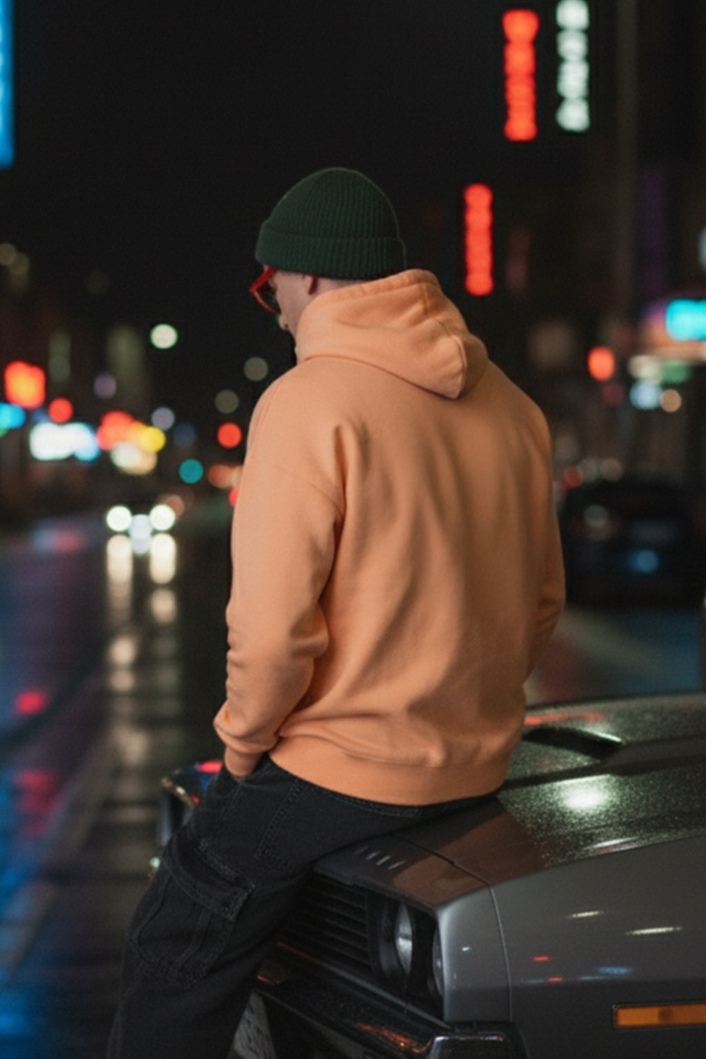 Veirdo Original Orange Front Printed Oversized Hoodie