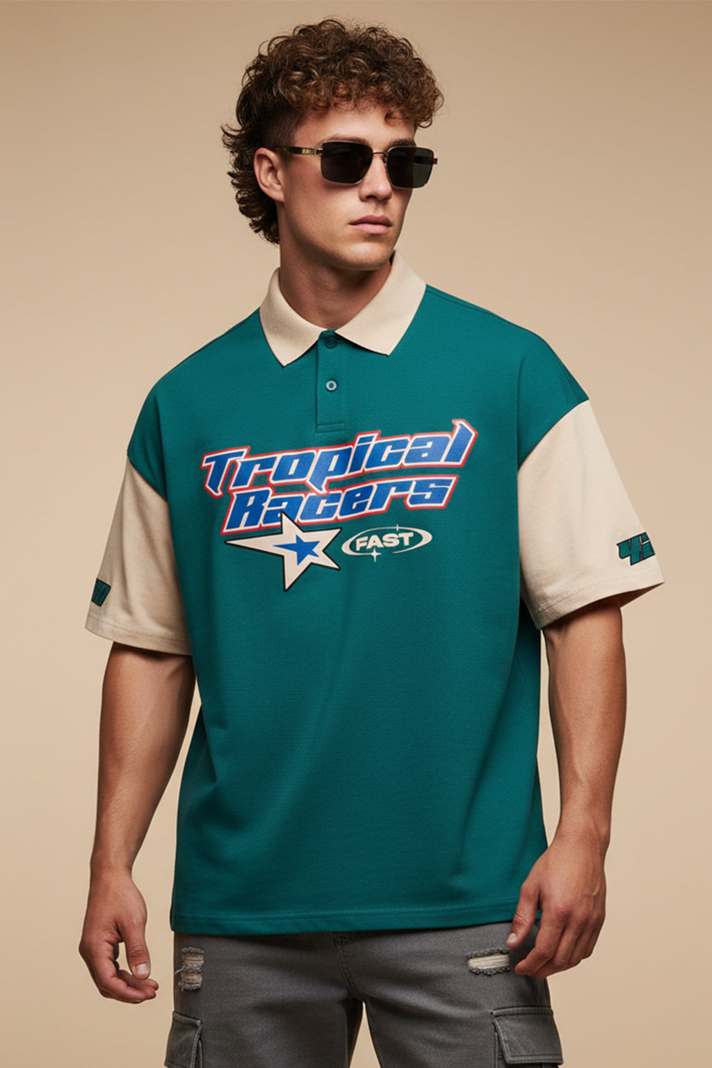 Tropical Racers Green Oversized Polo T-shirt