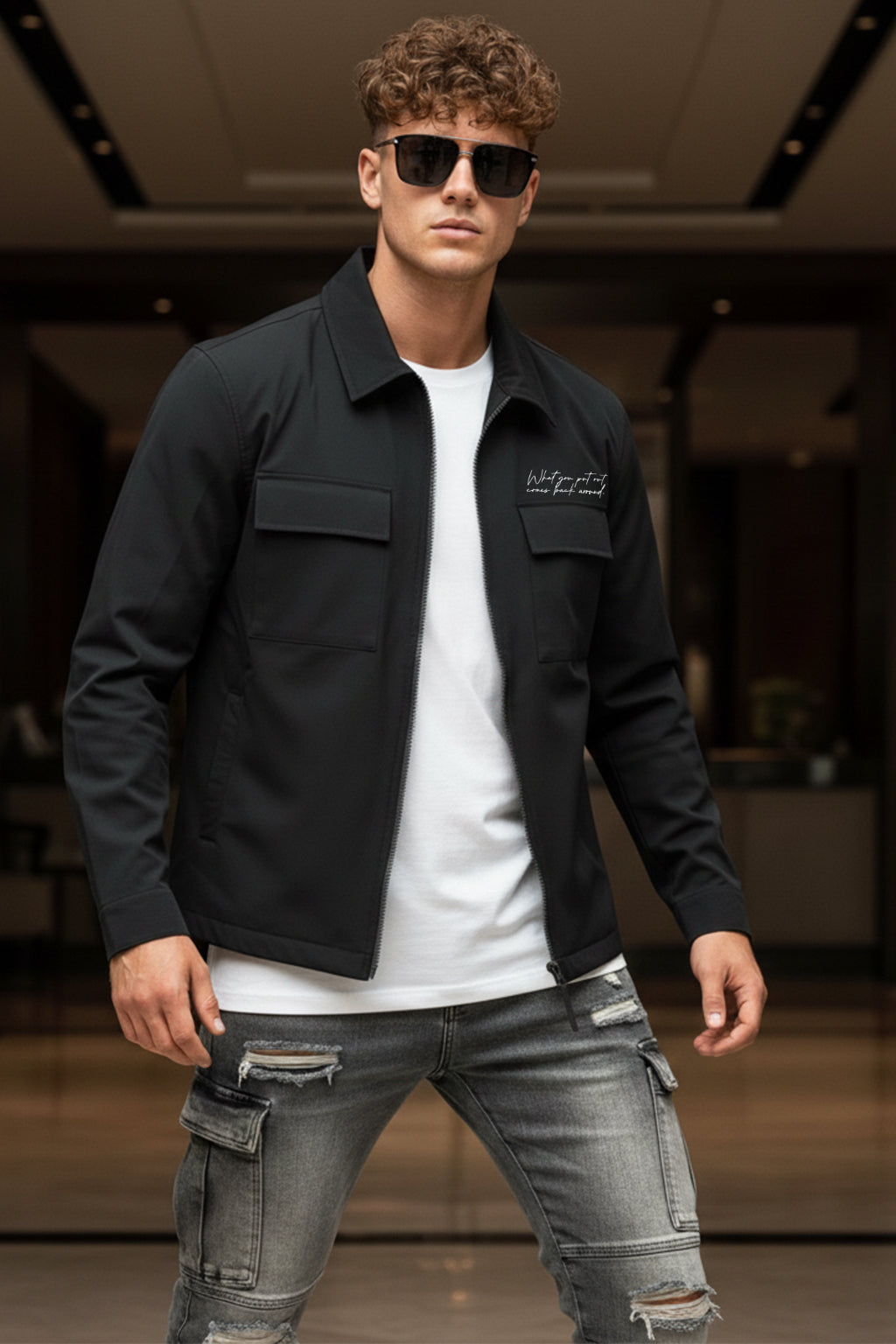 Dark Grey 4-Pocket Regular Fit Nylon Exclusive Shacket