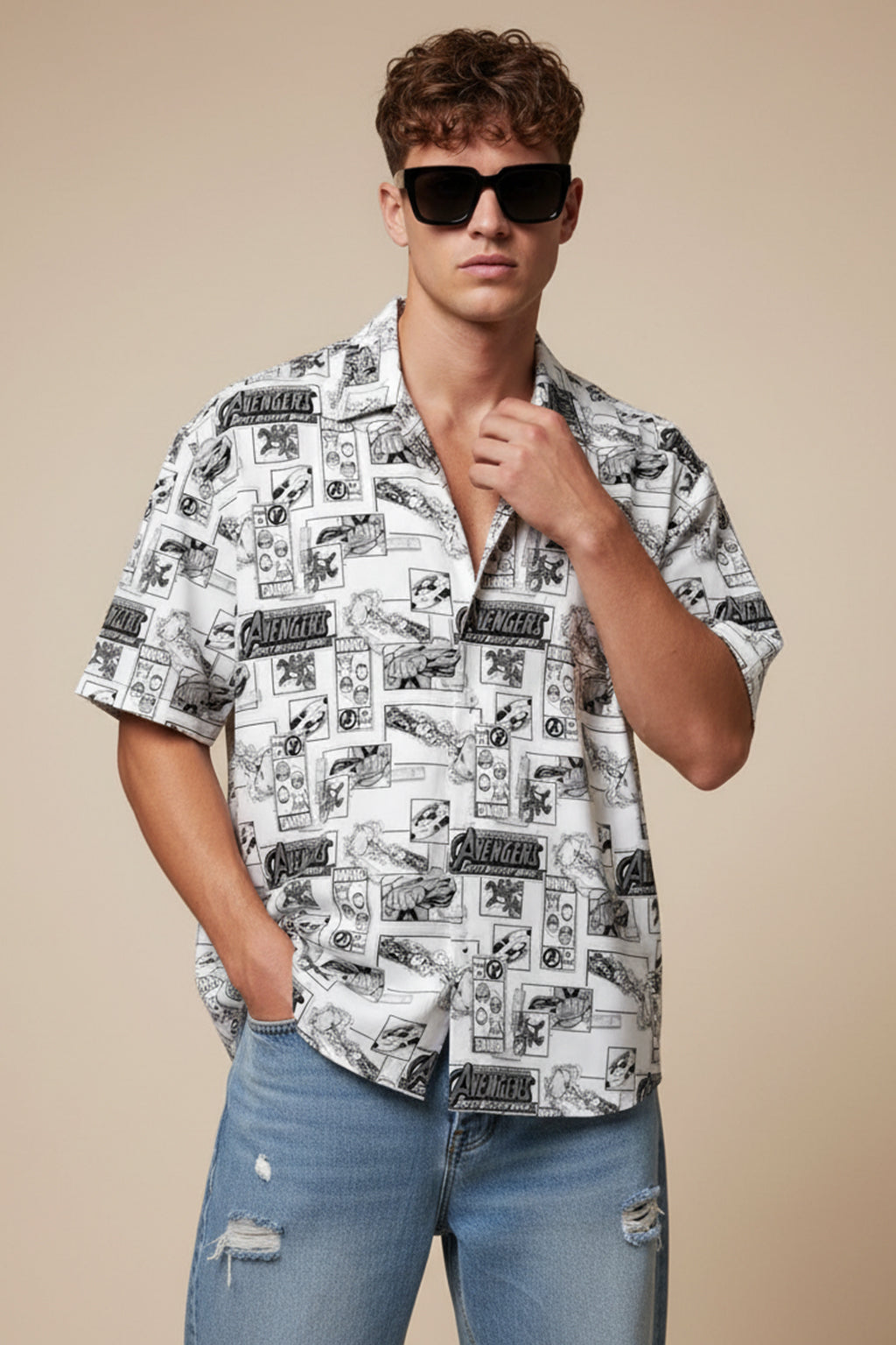 Avengers White All Over Print Oversized Exclusive Shirt