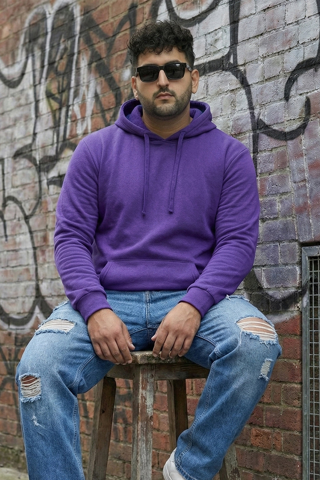 Purple Plain Plus Size Hoodie