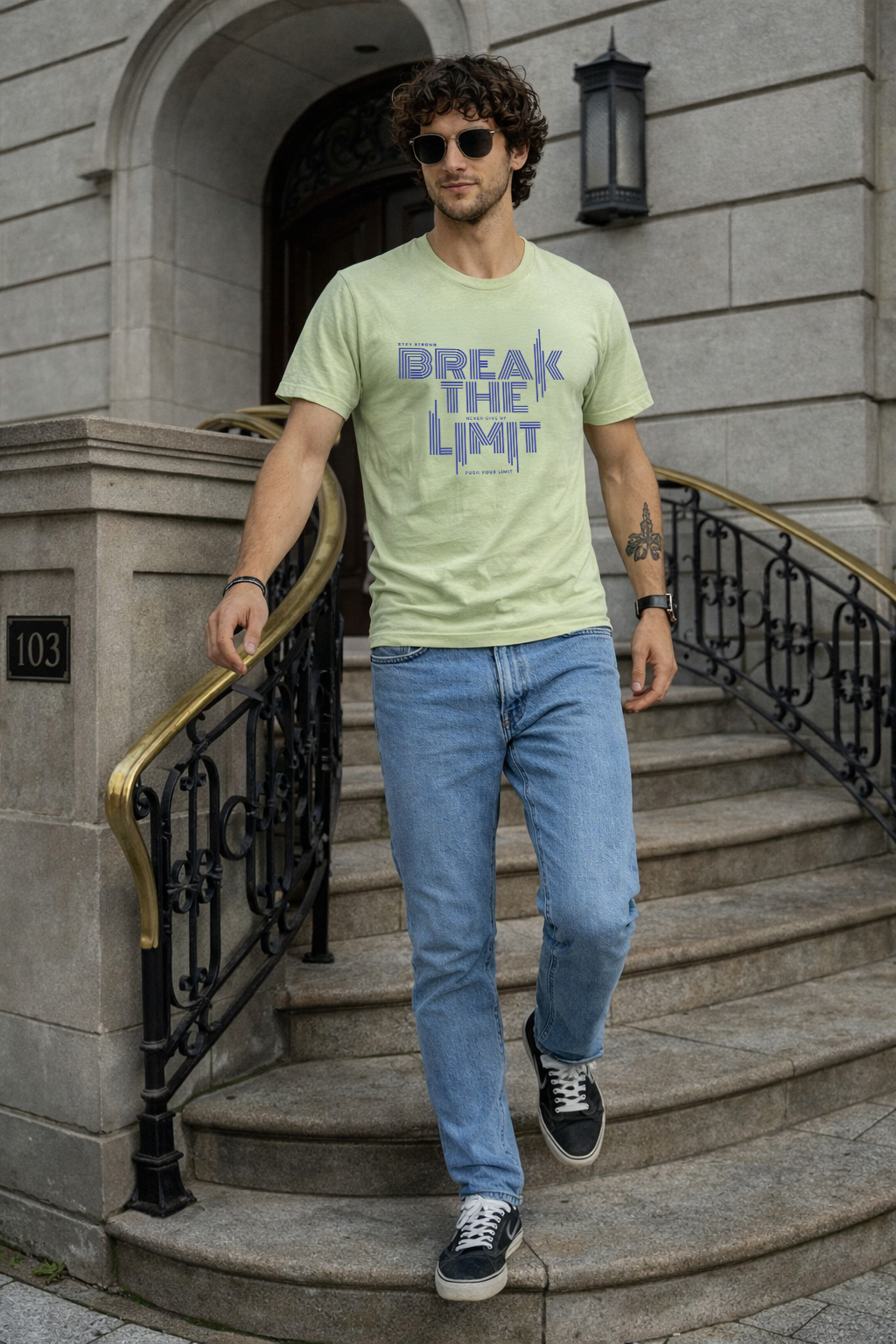 Break The Limit Green Regular Fit Printed T-shirt