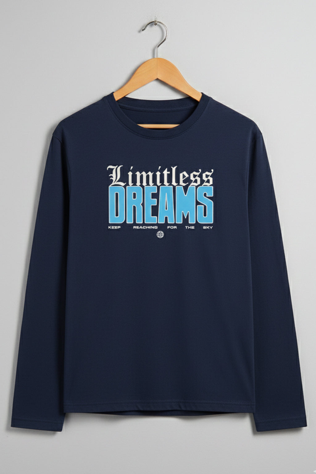 Dreams Navy Full Sleeves Regular Fit Printed T-shirt