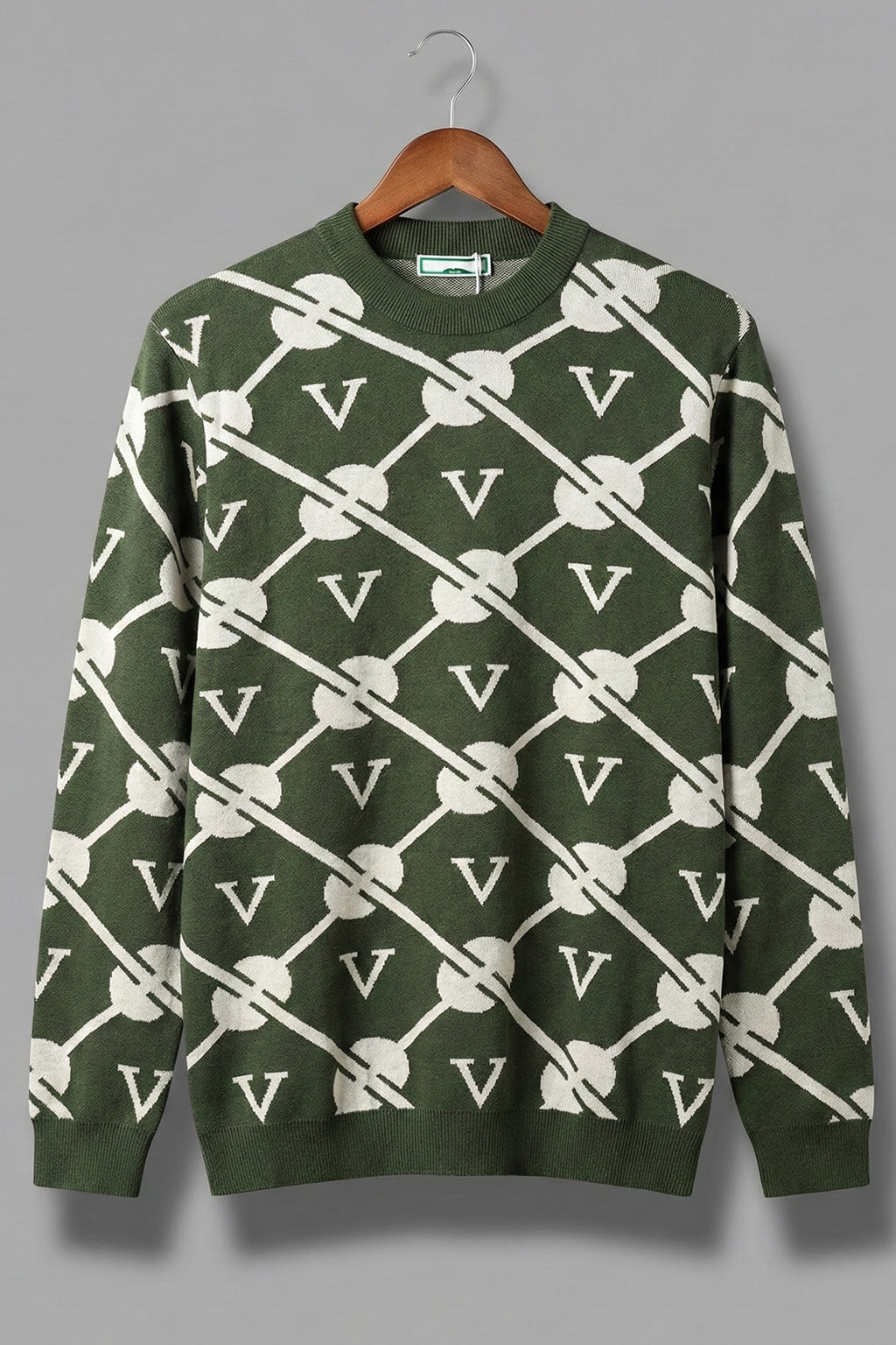 Green Jacquard Printed Regular FIt Sweatshirt