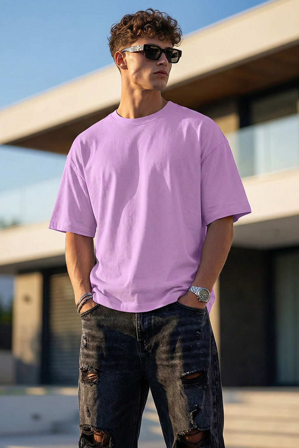 Lilac Plain Oversized T-shirt