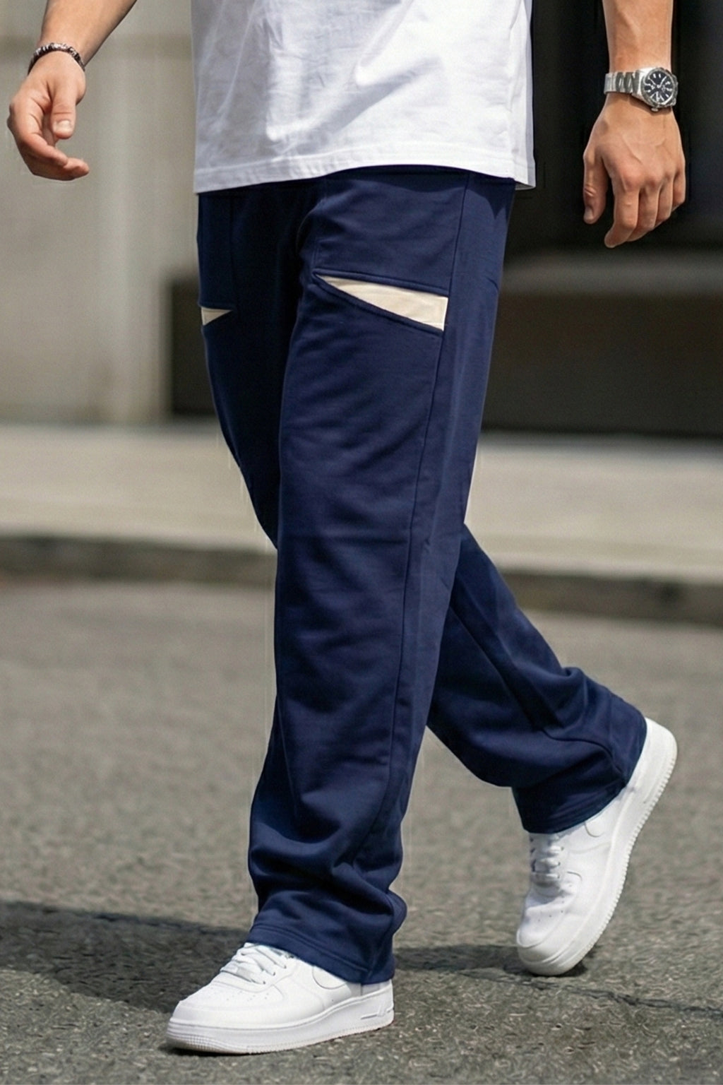 Navy Plain Everyday Loose Fit Knitted Cargo