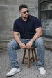 Navy Pique Stripe Collar Plus Size Tipping Polo T-shirt
