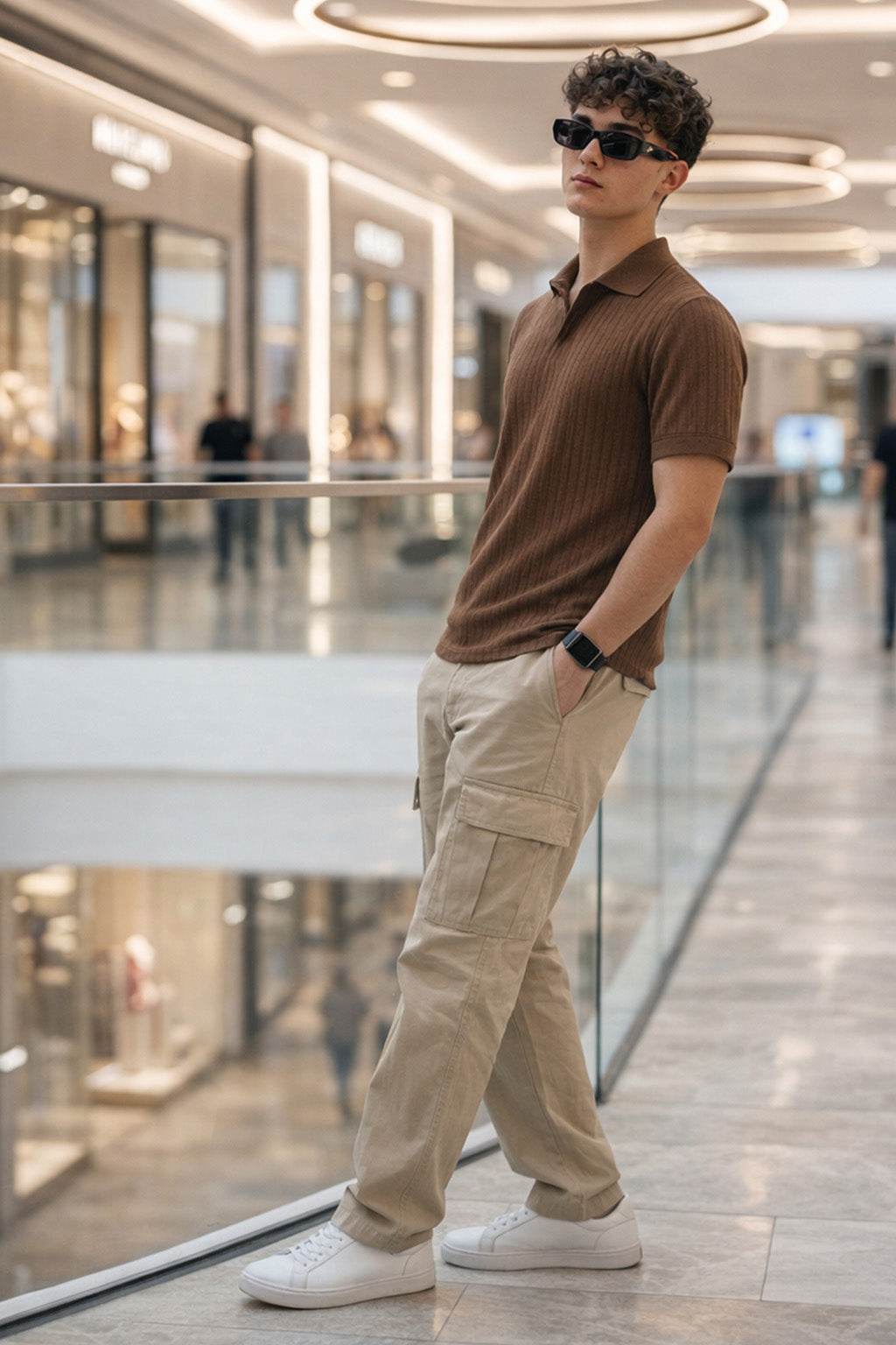 Dust Brown Ribknit Ribbed Plain Regular Fit Polo T-shirt