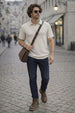Classic Diamond Weave White Flatknit Textured Loose Fit Exclusive Polo T-Shirt