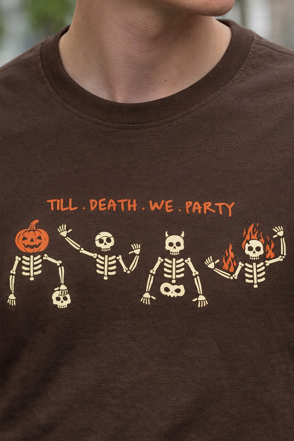 Till Death Brown Regular Fit Printed T-shirt