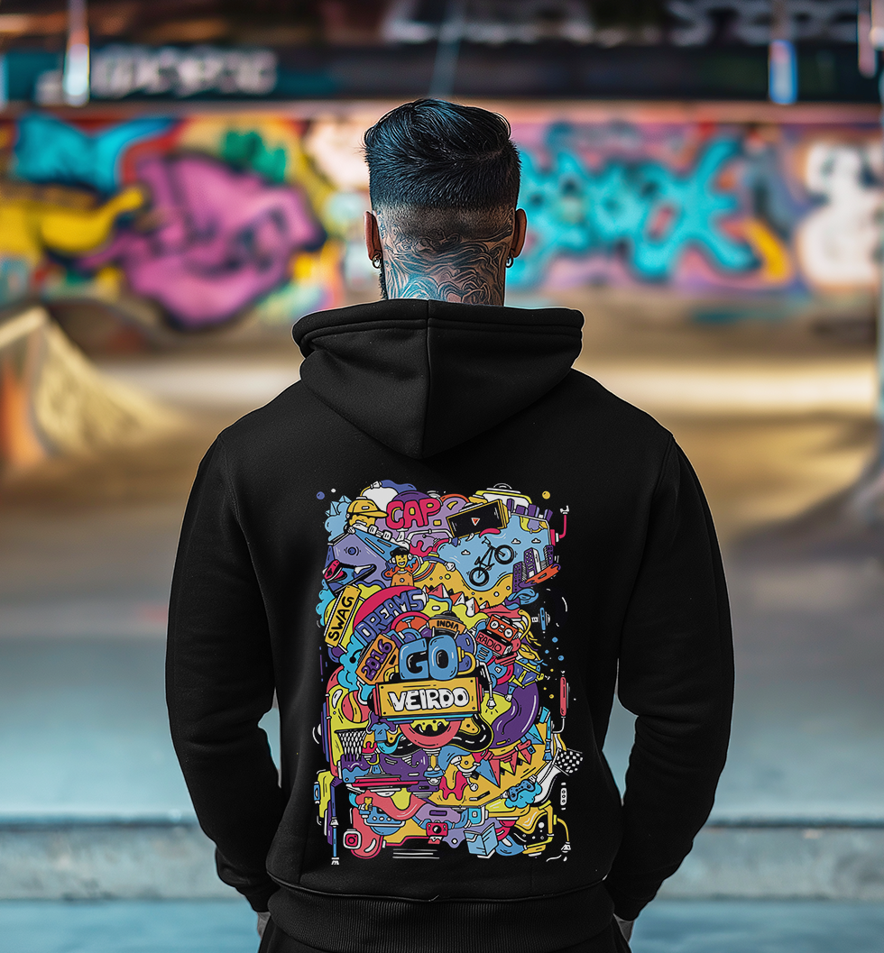 Doodle Black Back Graphic Printed Hoodie