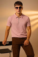Peach Textured Plain Regular Fit Zipper Polo T-shirt