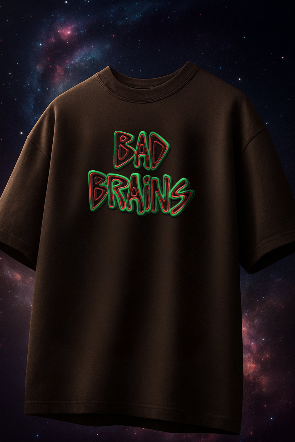 Bad Brains Brown Oversized Puff Printed Exclusive T-shirt