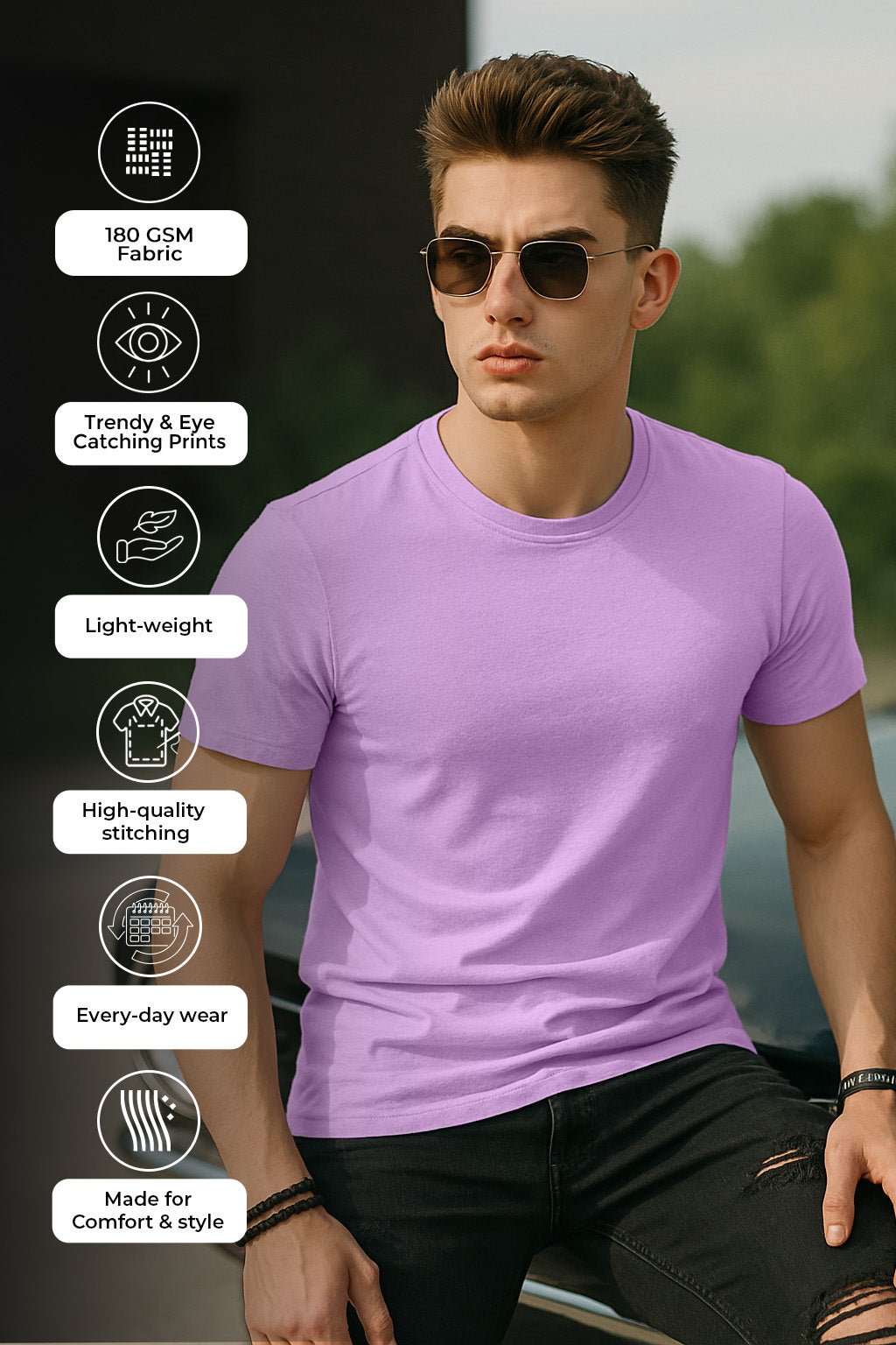 Lilac Plain Regular Fit Tshirt