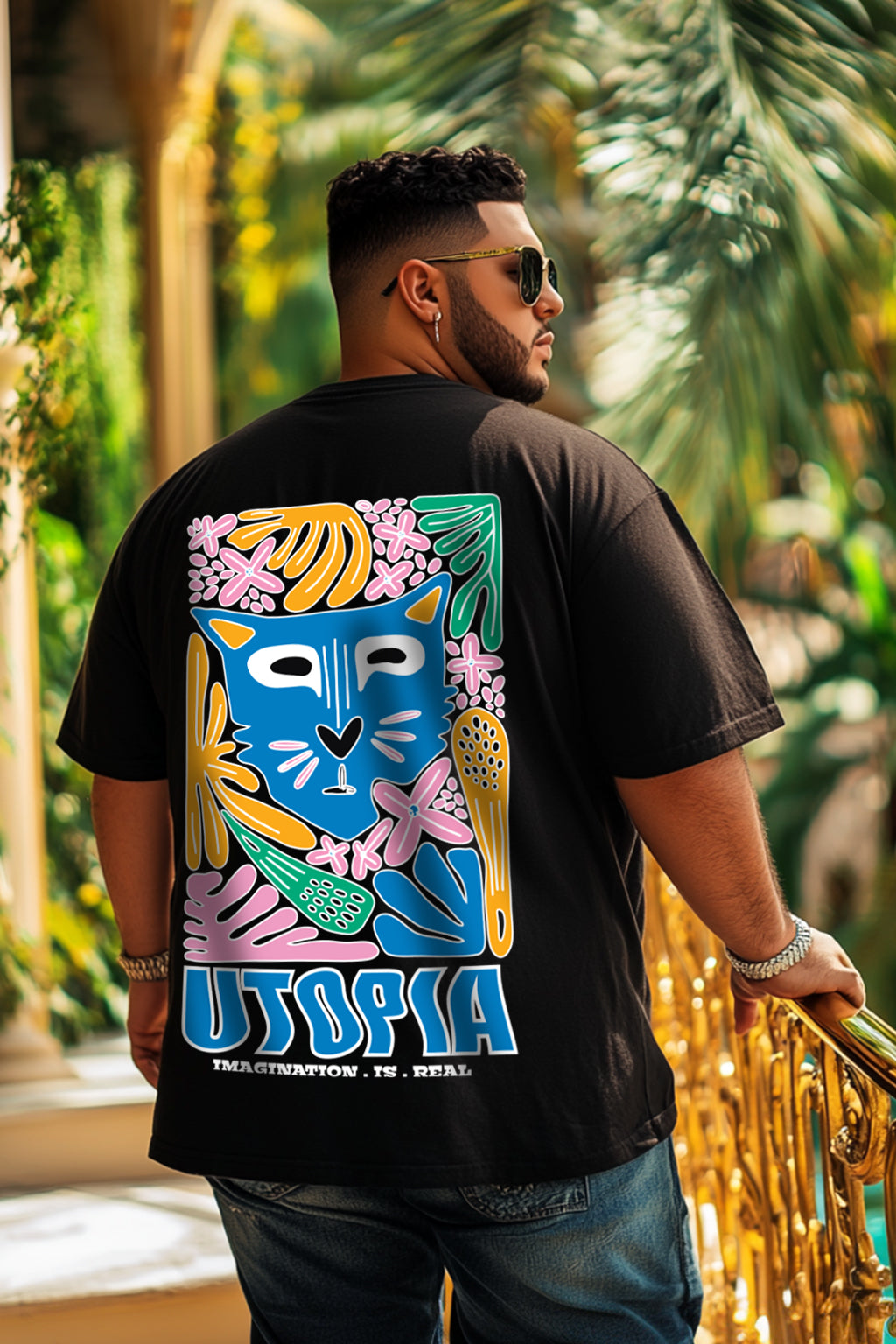 Utopia Black Oversized Back Graphic Plus Size Printed Tshirt