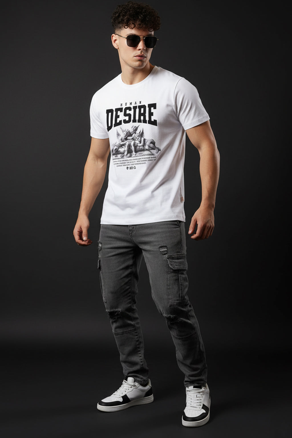 Desire White Regular Fit Printed T-shirt