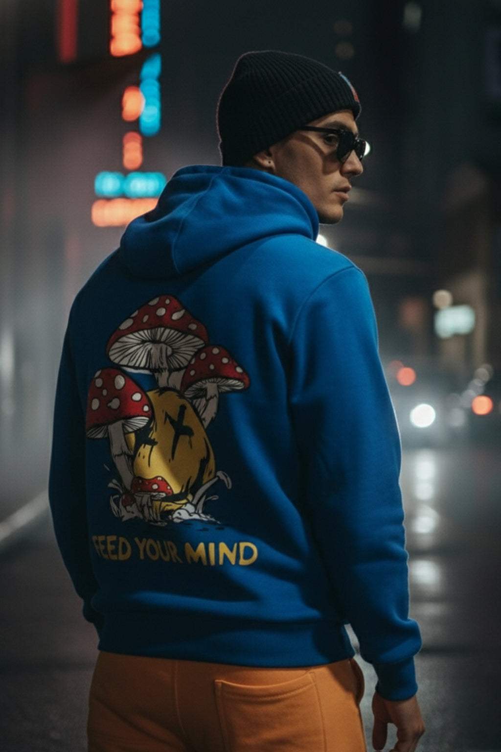 Feed Your Mind  Blue Back Graphic Printed Regular Fit Hoodie