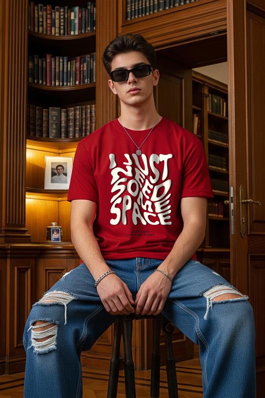Need Some Space Red Regular Fit Printed T-shirt