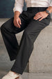 Black Tailored High-Waist Adjustable Weist Korean Pant