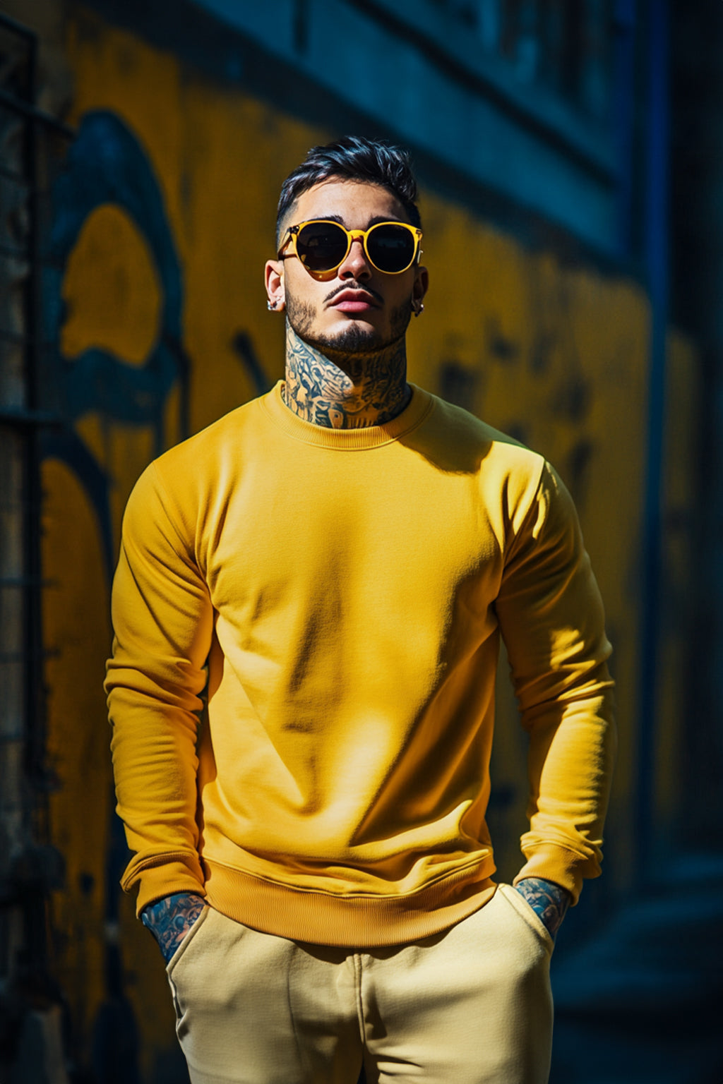 Yellow Classic: Round Neck Men's Pullover Sweatshirt