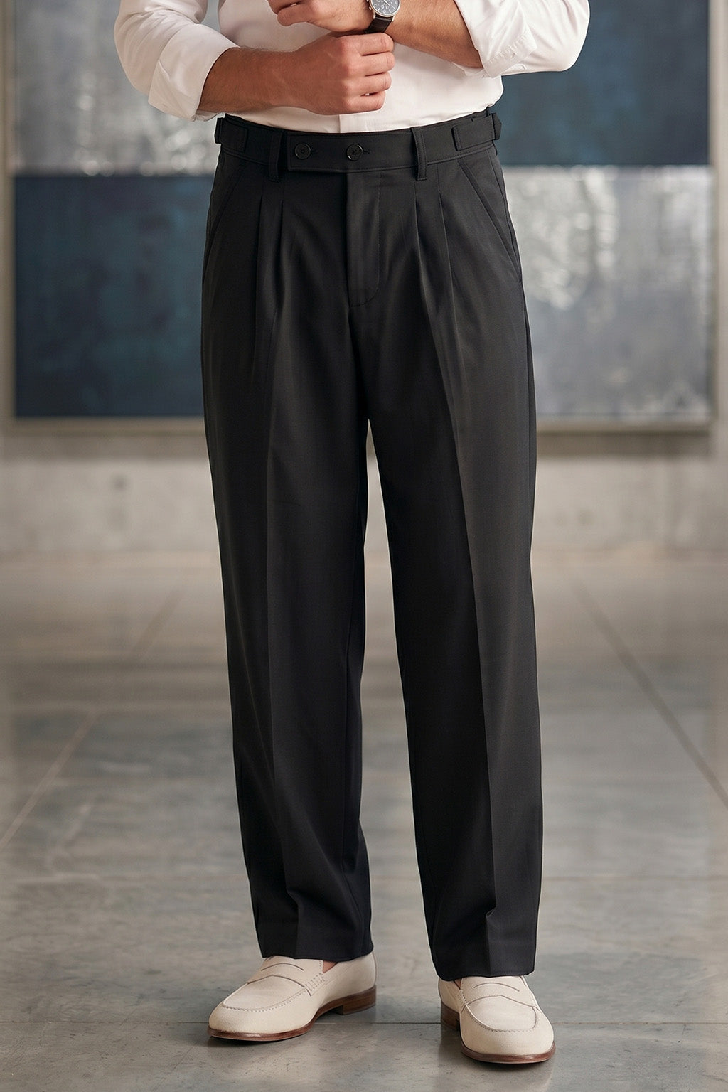 Black Tailored High-Waist Adjustable Weist Korean Pant