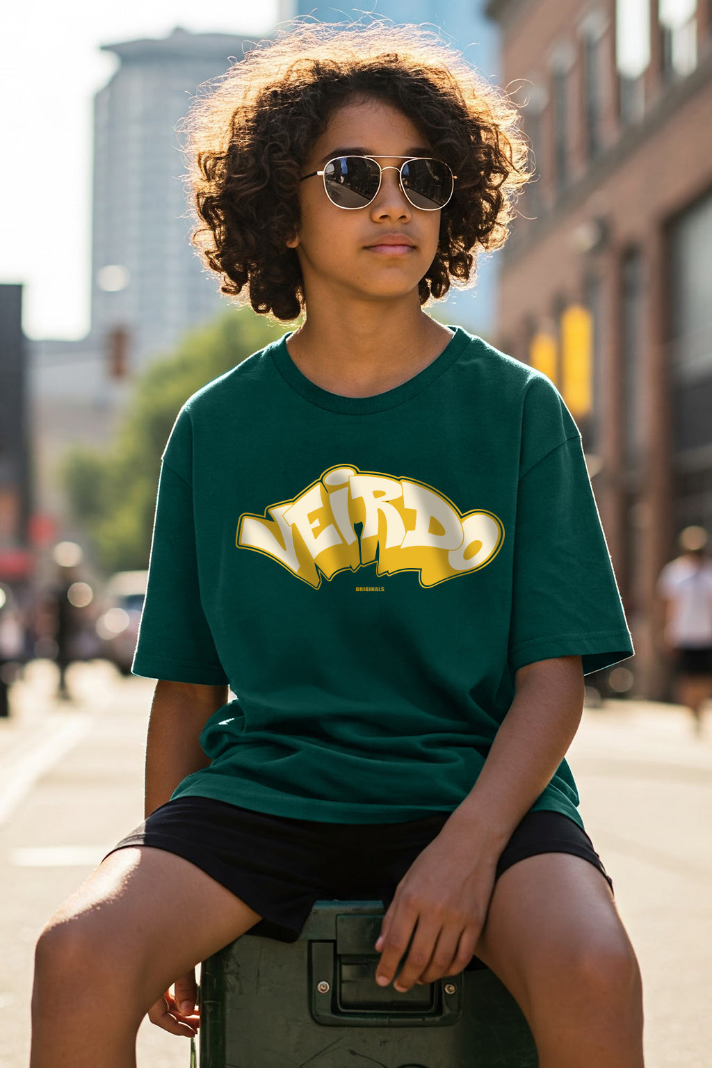 Veirdo Original Green Oversized Graphic Printed Boys T-shirt