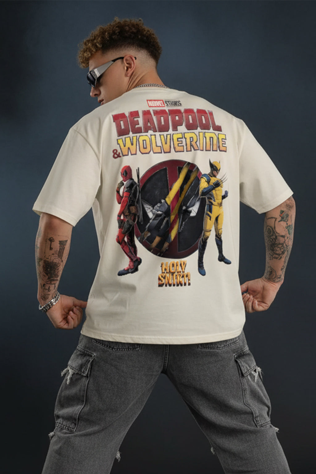 HOLY SNIKT Marvel  Super Hero Swanwhite Oversized Deadpool T-Shirt
