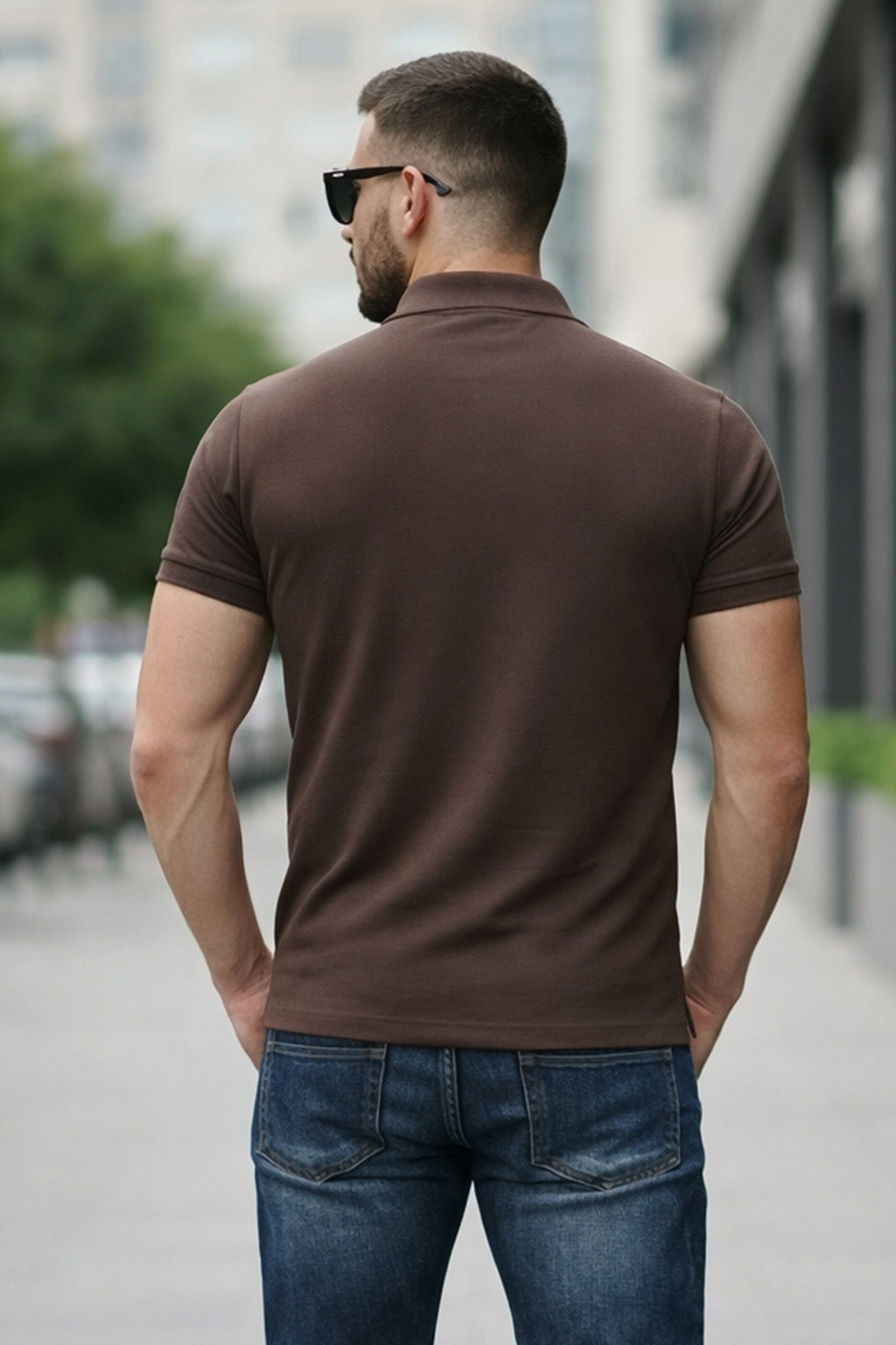 Browm Interlock Plain Regular Fit Zipper Polo T-shirt