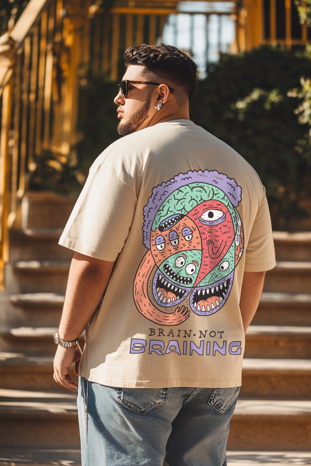 Brain is Not Braining Oversized Back Graphic Plus Size Printed Tshirt