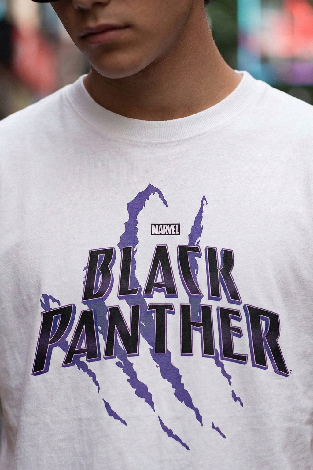 Black Panther White Regular Fit Printed T-shirt