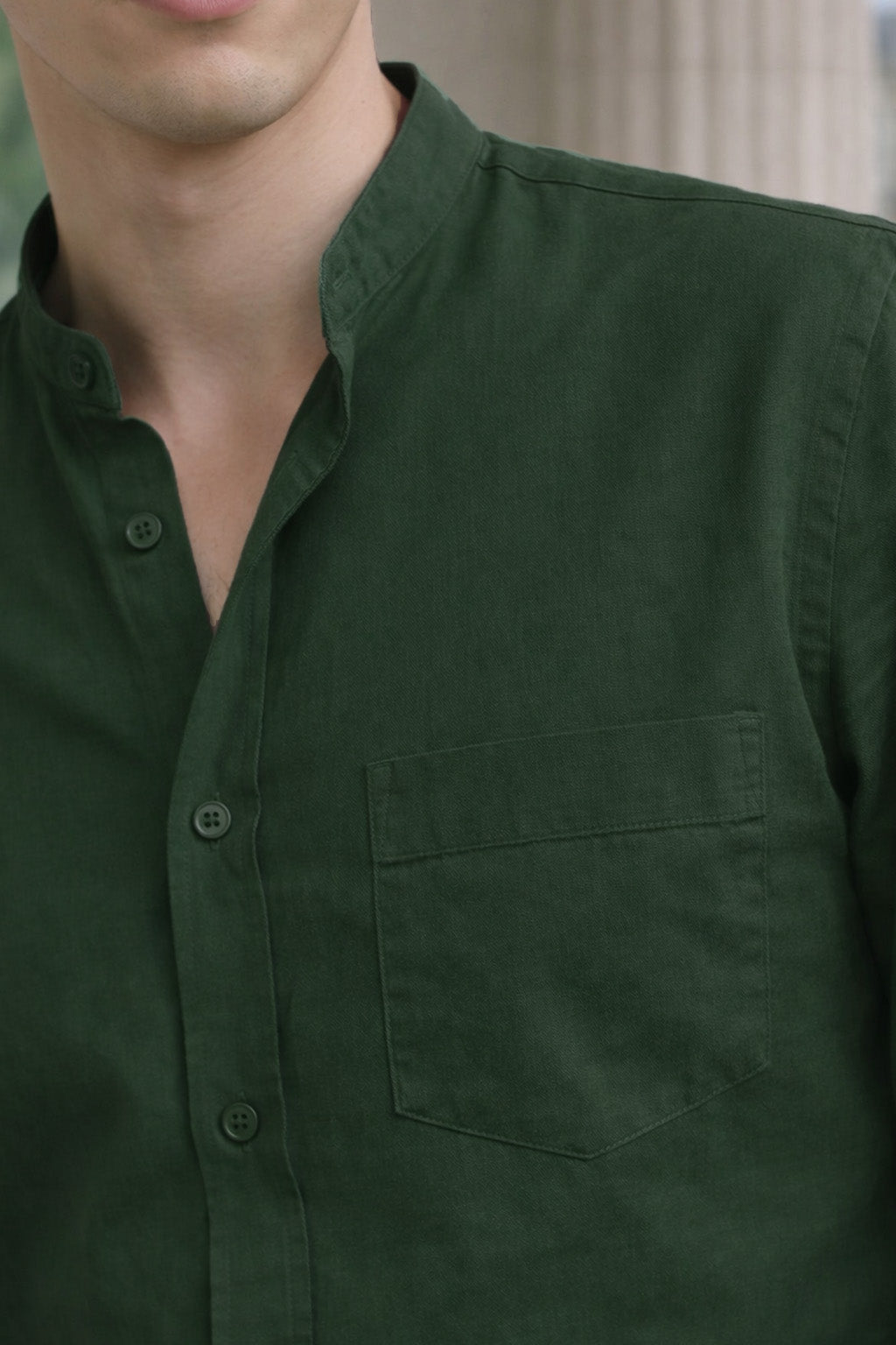 Olive Plain Regular Fit Chinese Collar Full Sleeve Exclusive Shirt