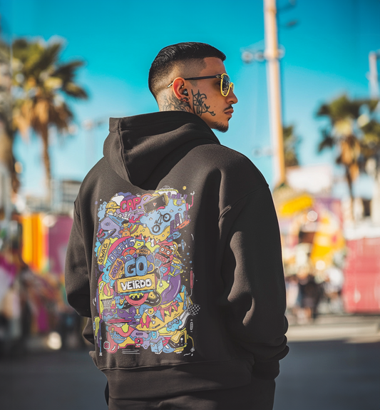 Printed black hoodie shop