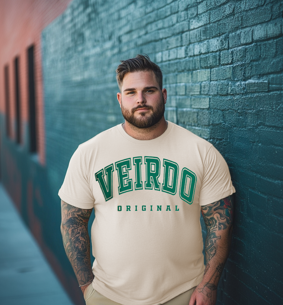 Veirdo Original Beige Oversized Plus Size Graphic Printed Tshirt