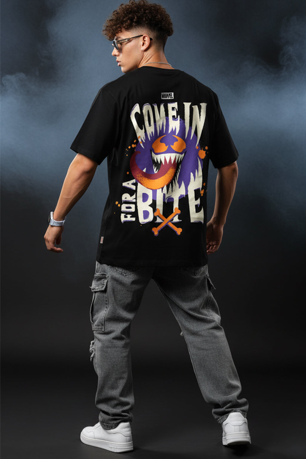 Venom Marvel Black Oversized Graphic Printed T-shirt