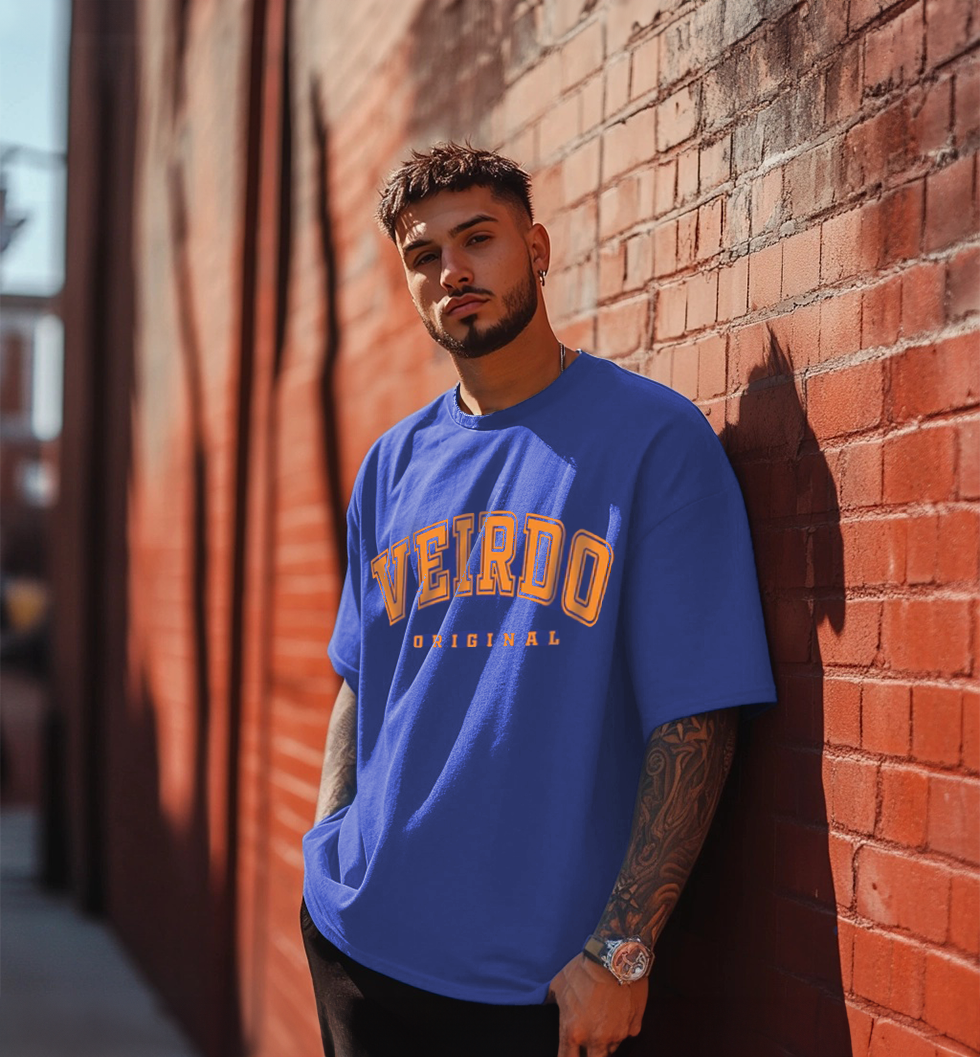 Veirdo Original Royal Blue Oversized Typography Brand Printed Tshirt