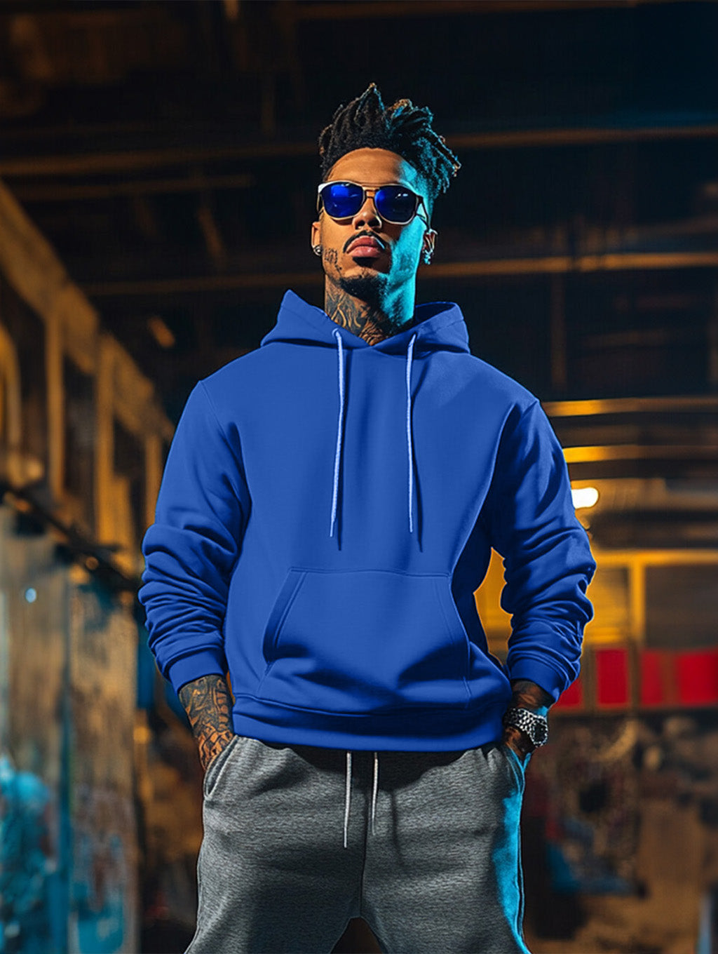 Blue Plain Regular Hoodie