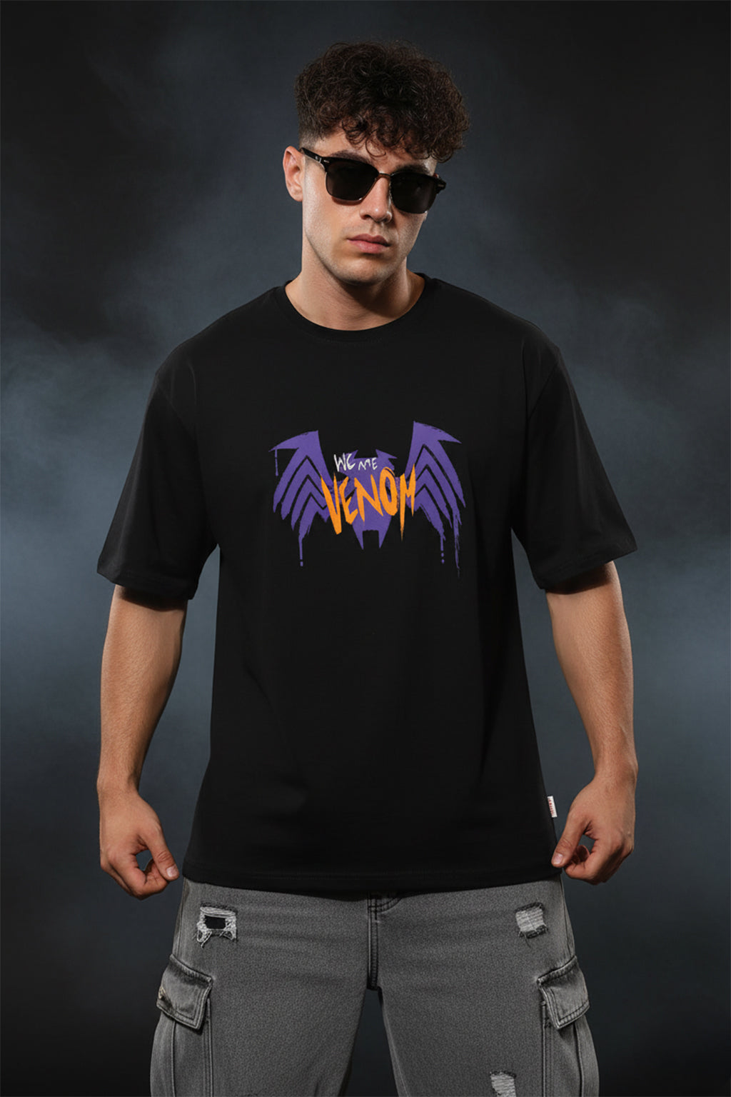 Venom Marvel Black Oversized Graphic Printed T-shirt