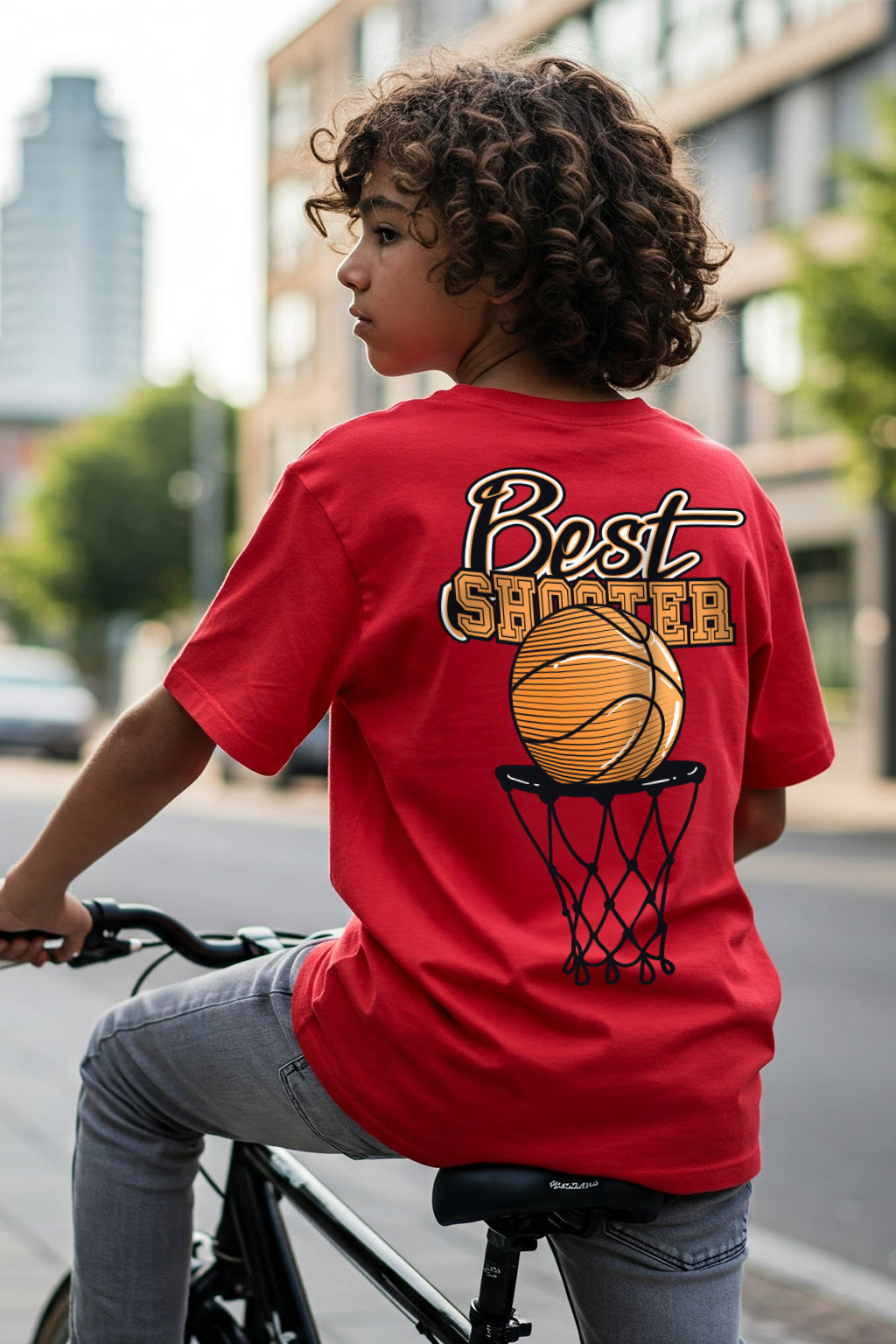 Best Shooter Red Oversized Graphic Printed Boys T-shirt