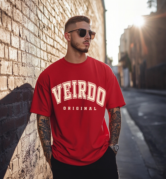 Veirdo Original Red Oversized Typography Brand Printed Tshirt