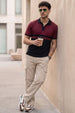 Black Maroon Colorblock Printed Regular Fit  Polo T-shirt