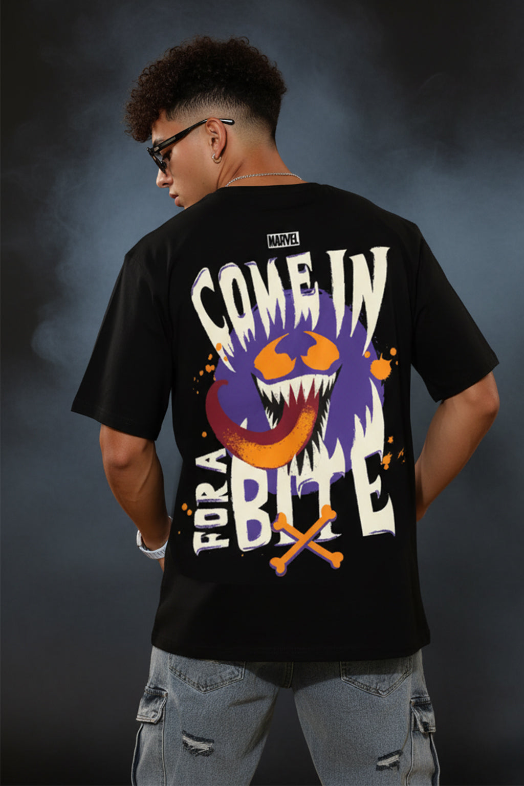 Venom Marvel Black Oversized Graphic Printed T-shirt