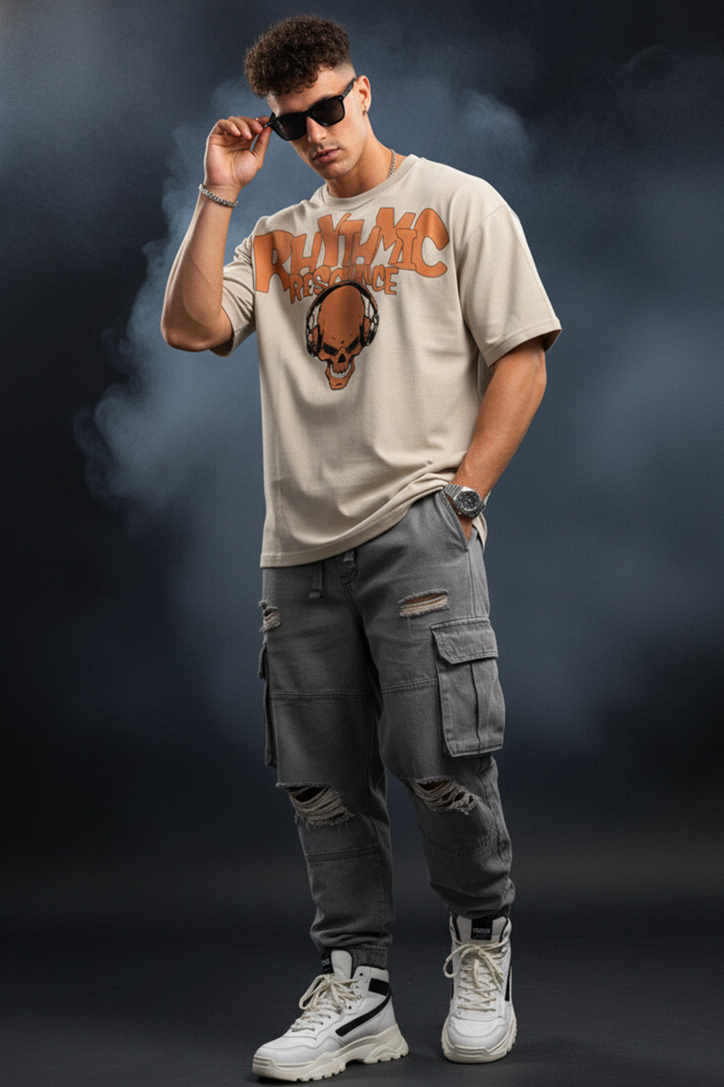 RHYTHMIC Swanwhite Oversized Typography Printed  T-shirt