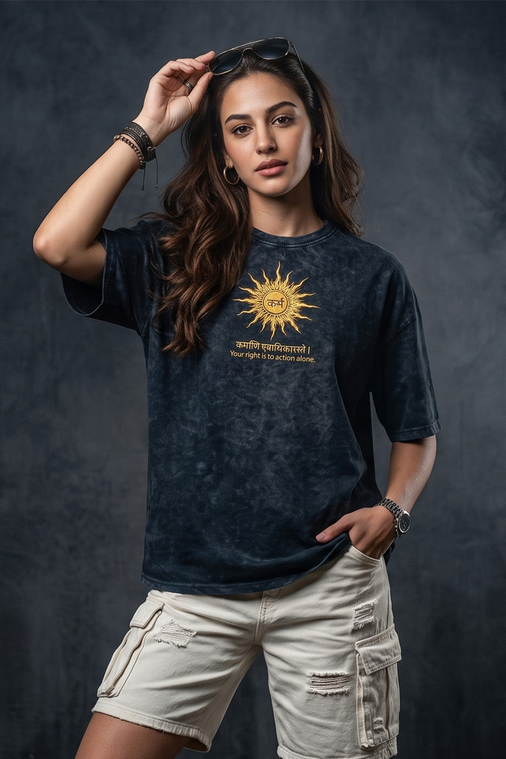 कर्म Navy Acid Washed Printed Exclusive T-shirt Epic Collection