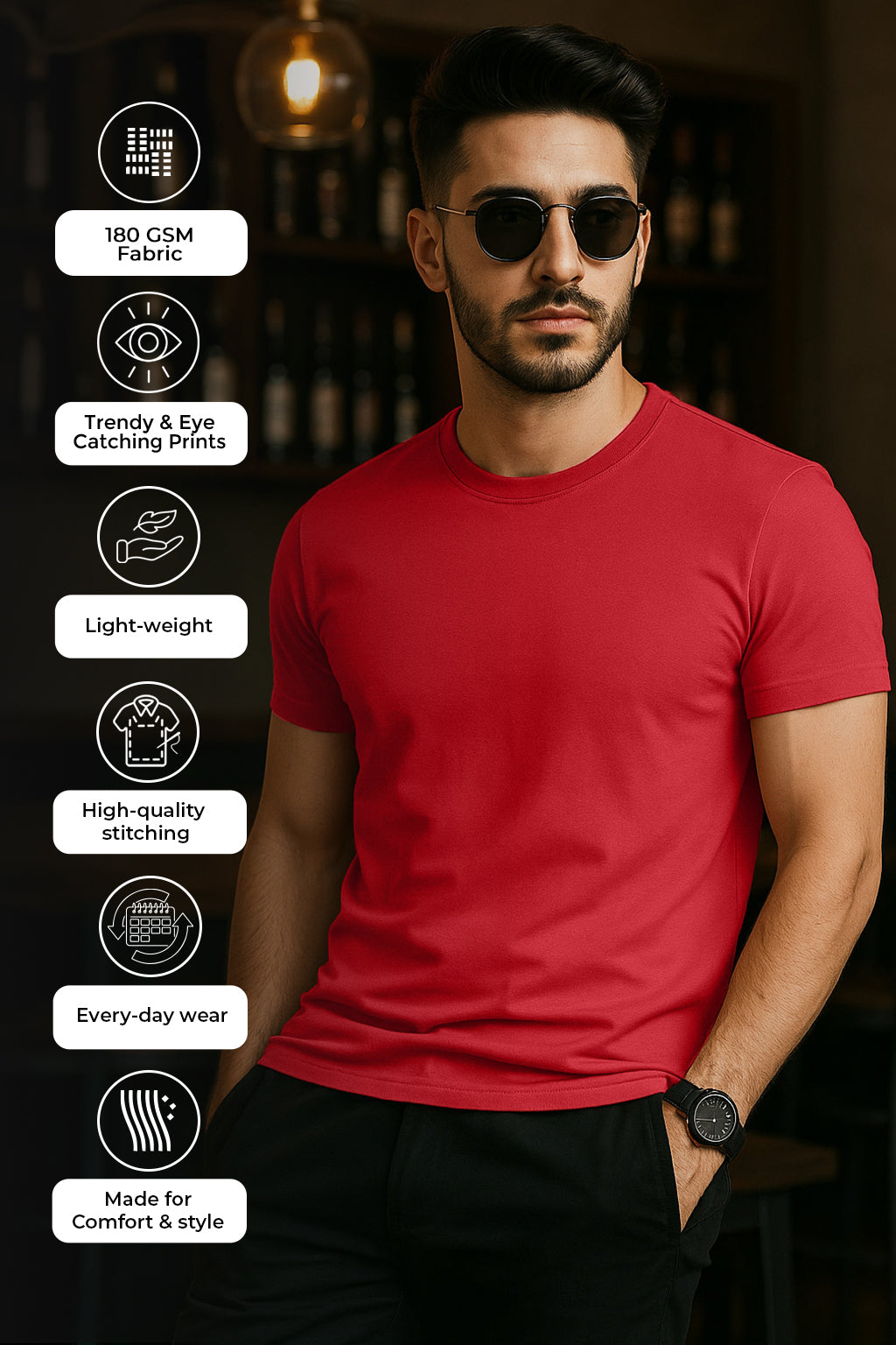 Red Plain Regular Fit Tshirt