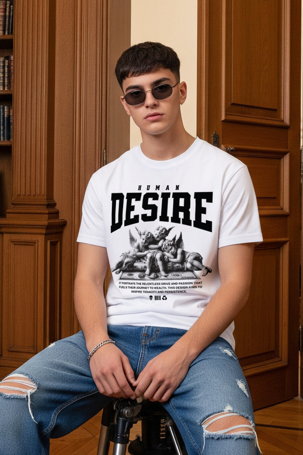 Desire White Regular Fit Printed T-shirt