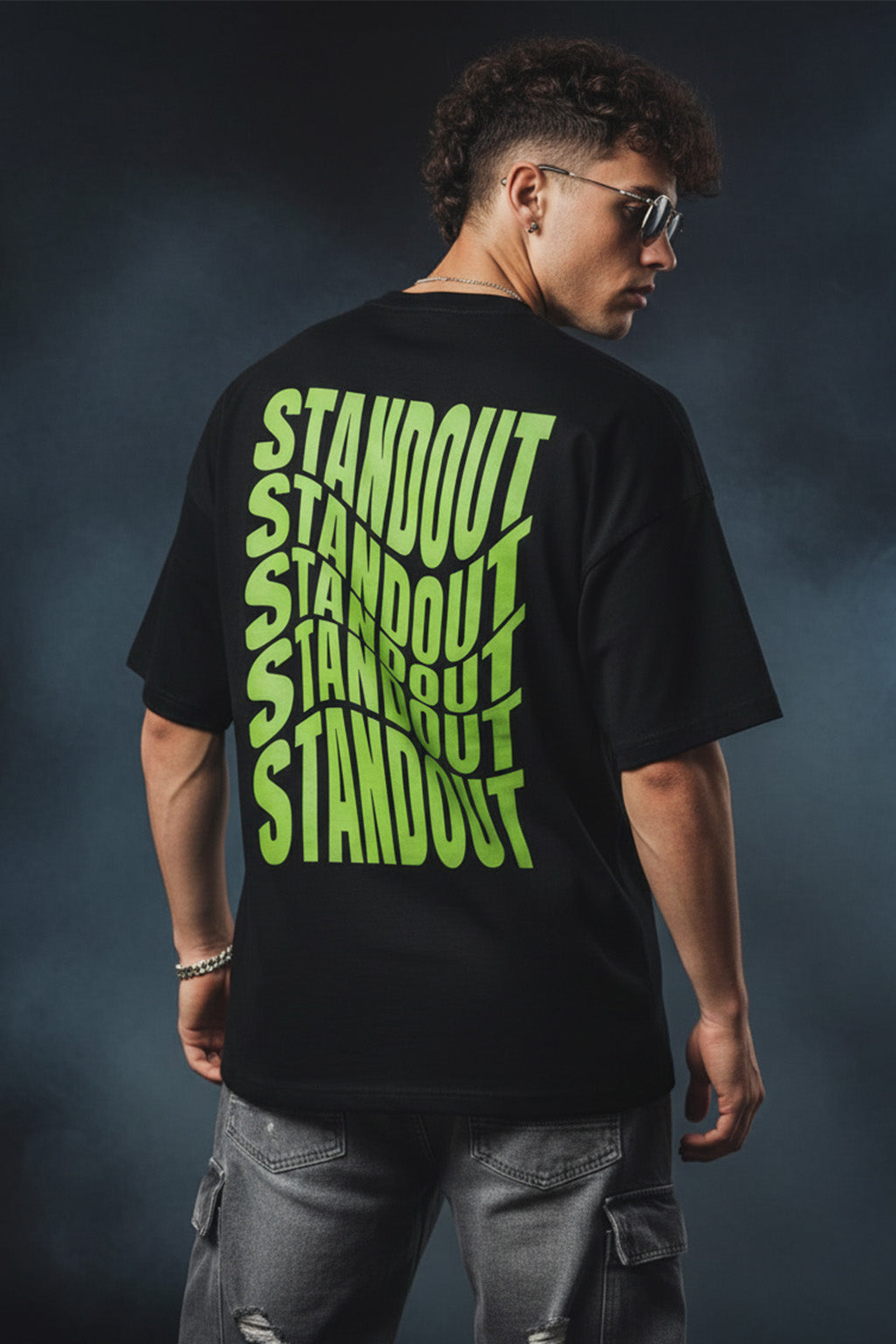 Stand Out Black Oversized Back Graphic Printed T-shirt