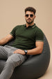 Olive Pique Stripe Collar Regular Fit Tipping Polo T-shirt